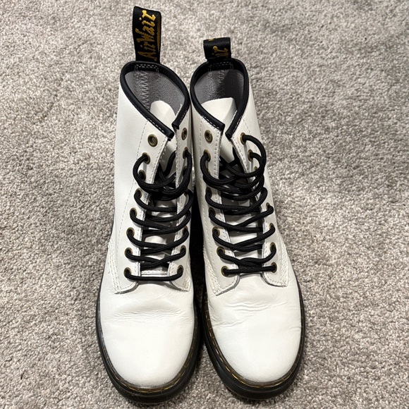 Dr. Martens Shoes - Dr. Martens White Zavala Leather Combat Boots
